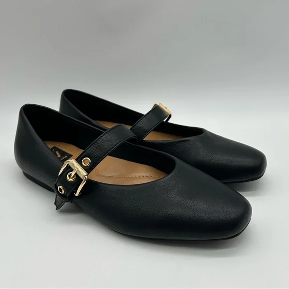 Dolce Vita DV Black Mary Jane Flats Gold Buckle Size 8.5 Women’s Shoes NWT - Picture 4 of 12